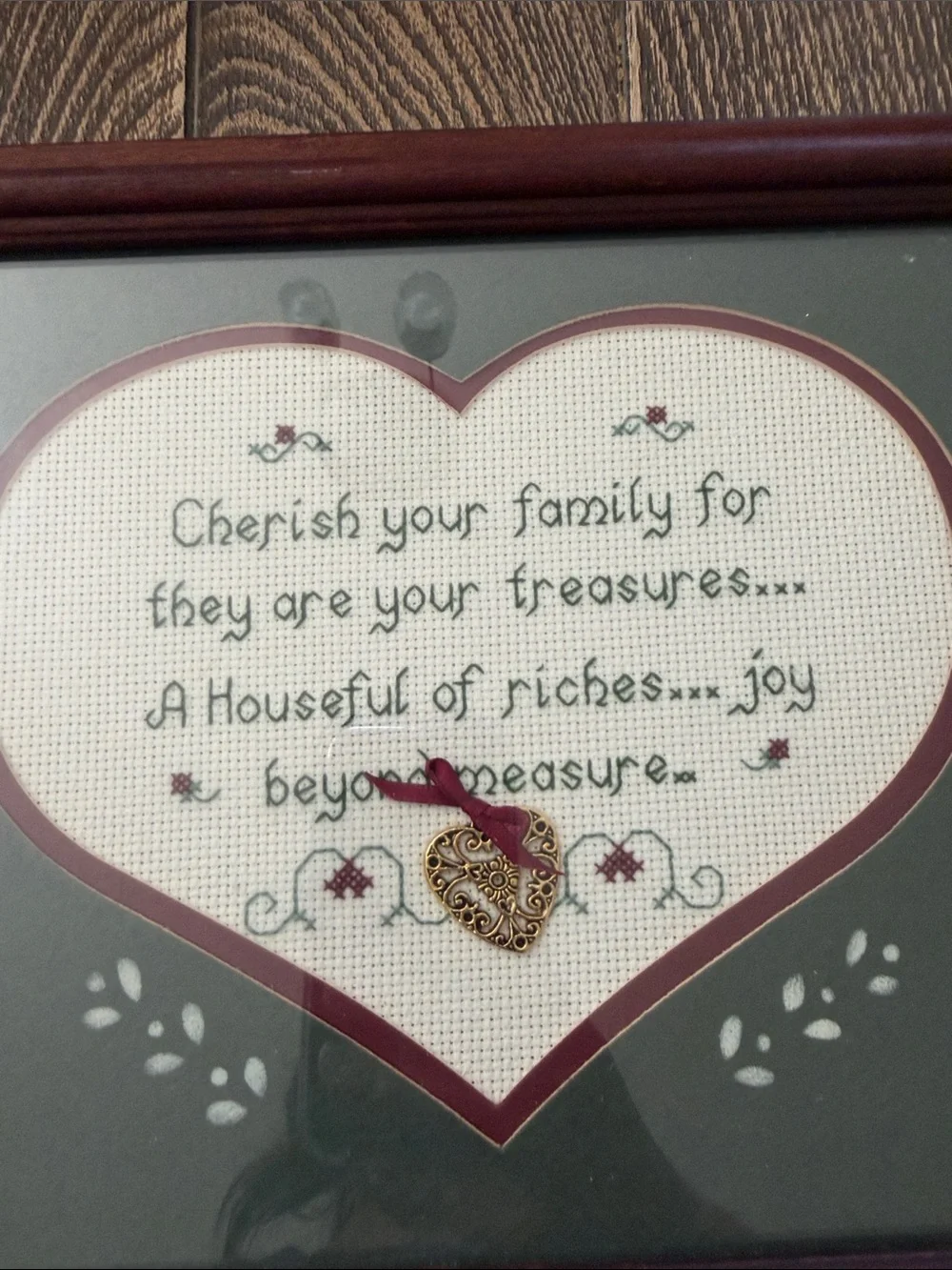 Cottage Core Grandma Handmade Cross Stitch Heart Wall Hanger Nostalgia